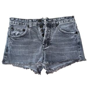 Free People Gray Denim Cutoff Shorts W24 Mid Rise Button Fly Frayed Festival